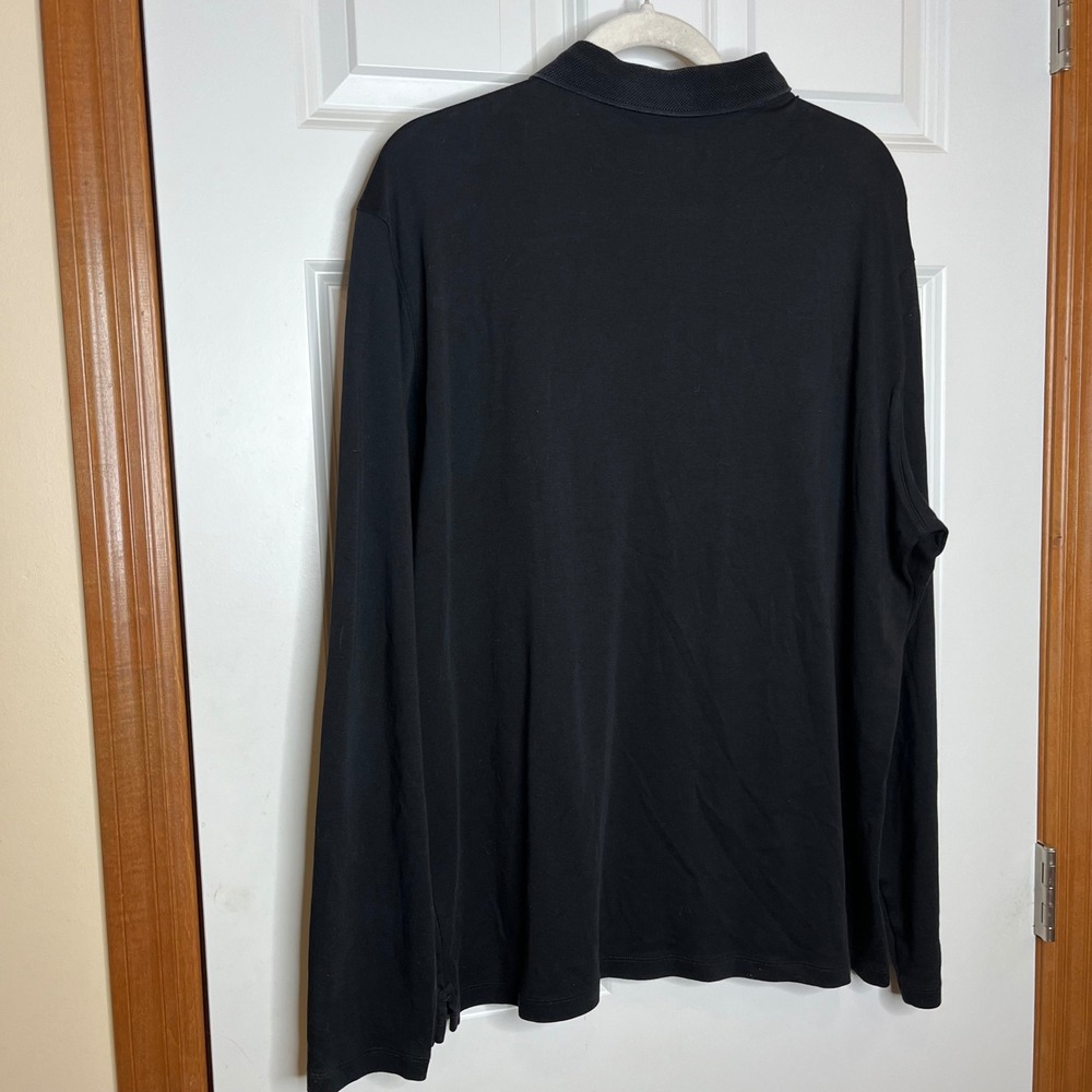 ROBERT BARAKETT Mens XXL Black Long Sleeve Pima Cotton Polo Shirt - Picture 3 of 7